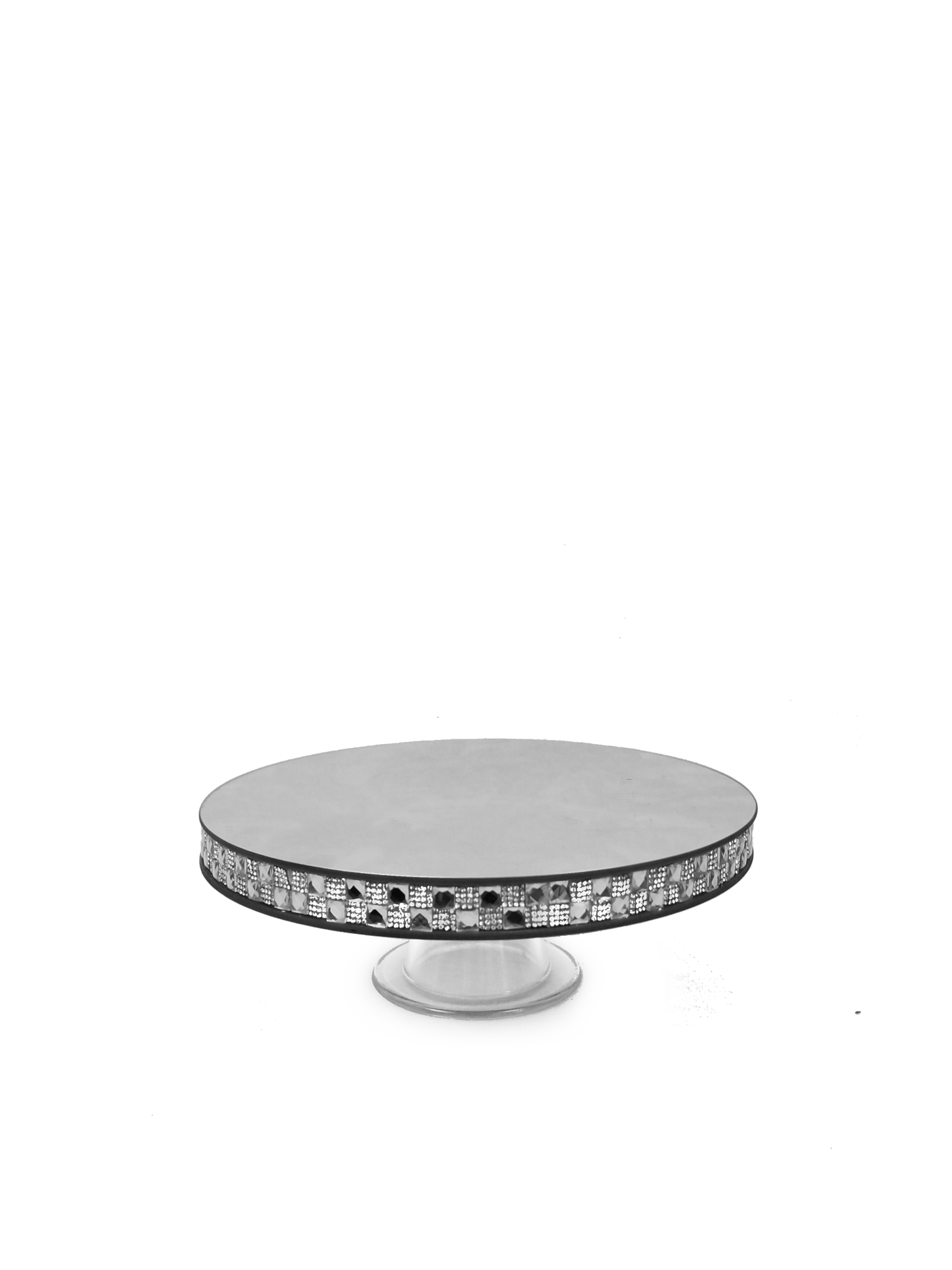 145656 SL - Silver Round Mirror Cake Stand with Base 12"