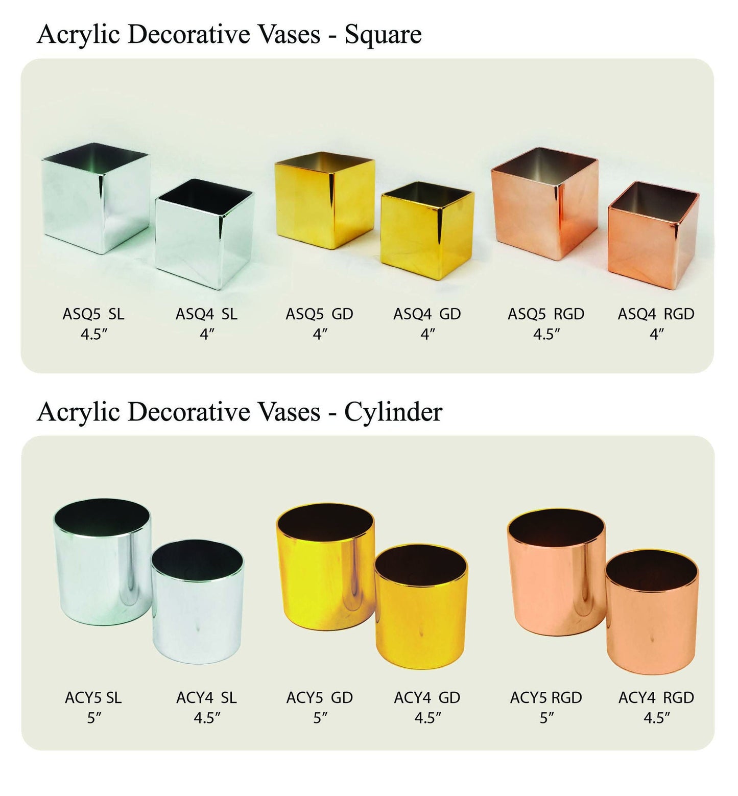 ASQ4 SL - 4" Gold Square Acrylic Decorative Vase