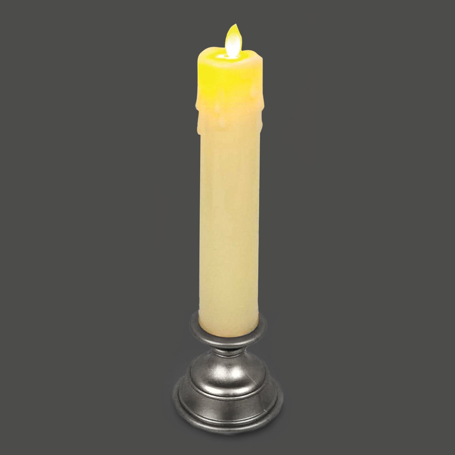 ZF-004 Sl - 11" LED Battery Flickering Wick Candle with Silver Base