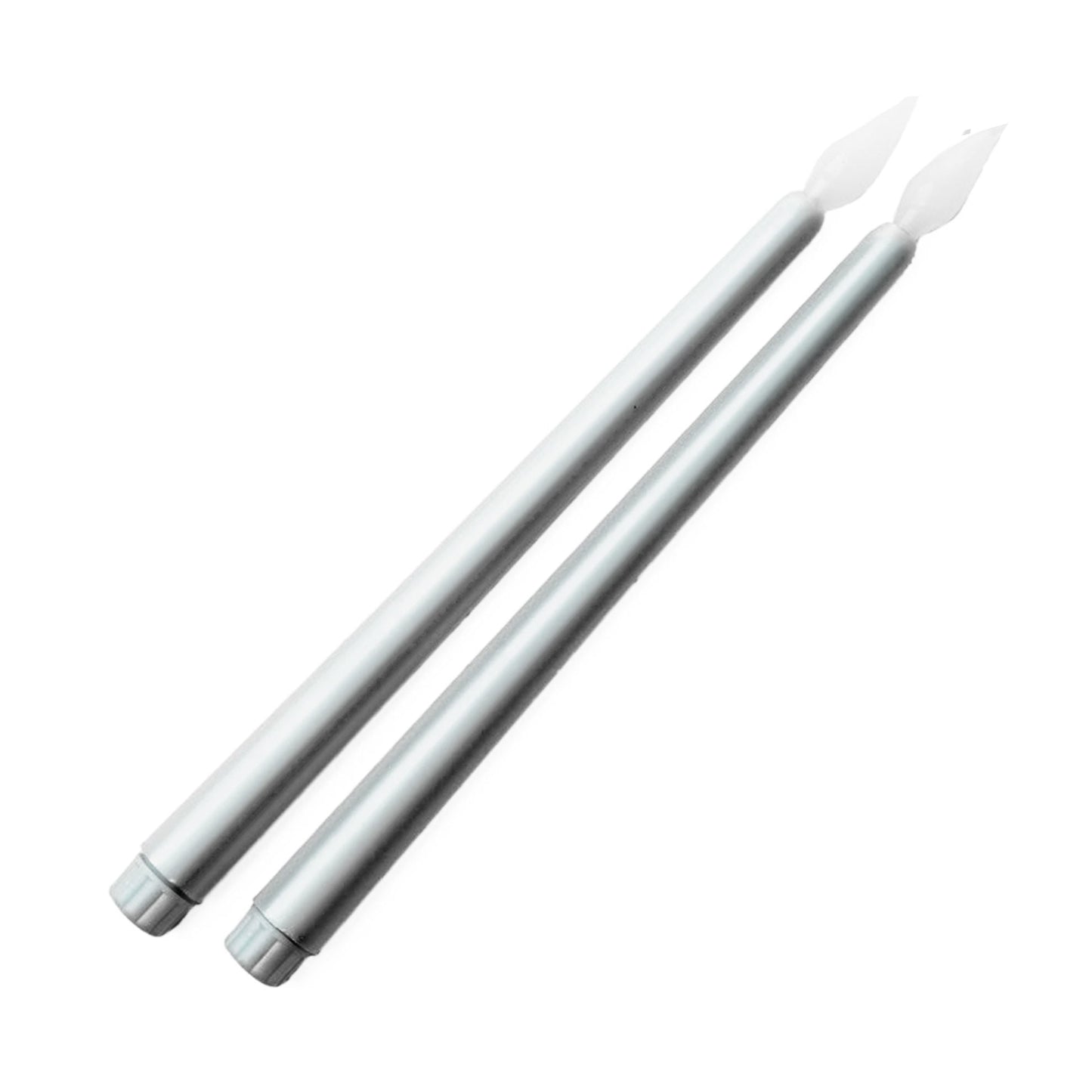 12" Silver LED Pair Taper Candles