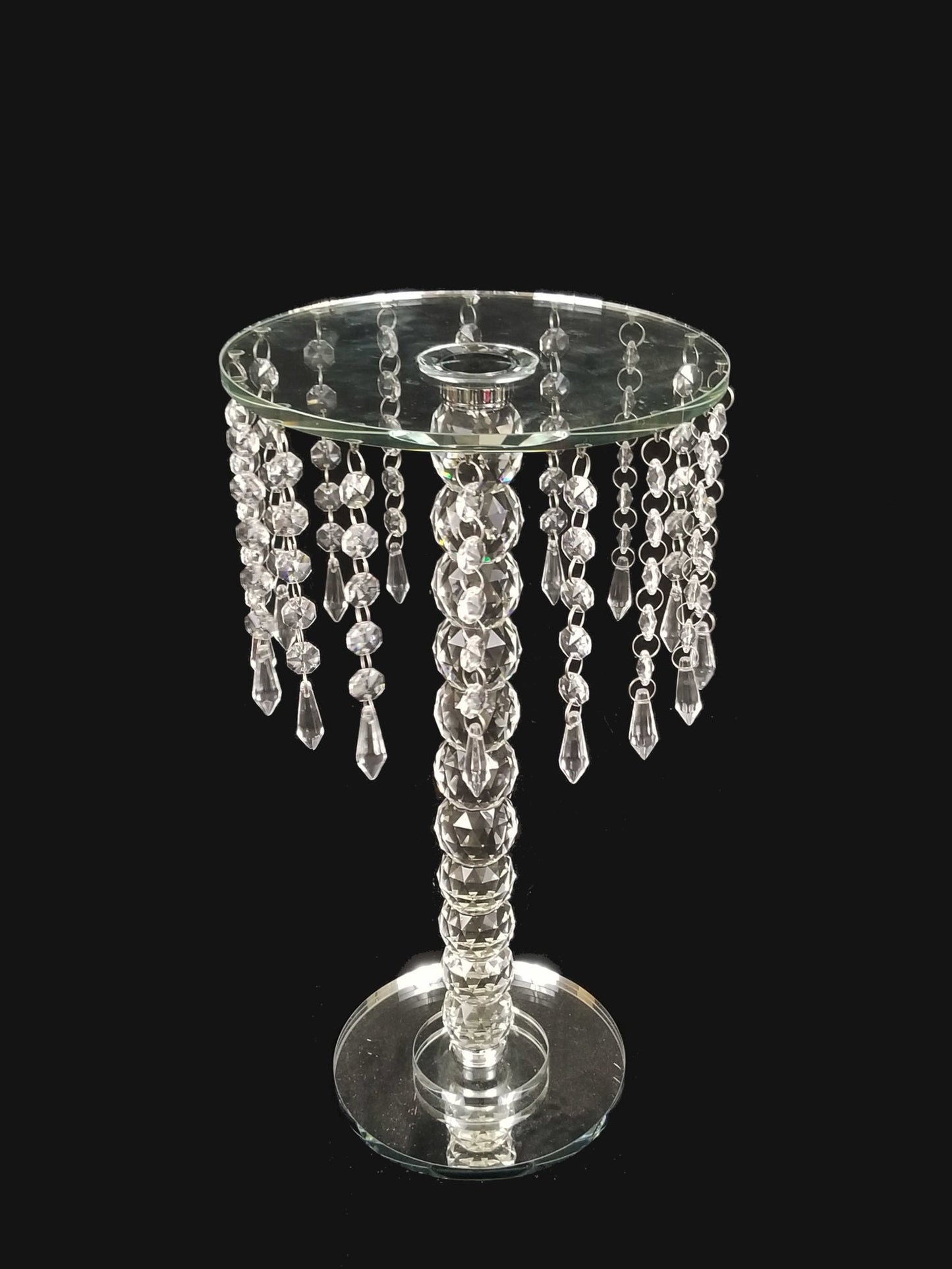 CH6475 - 16" Tall Rounded Crystal Stand with Hanging Crystal