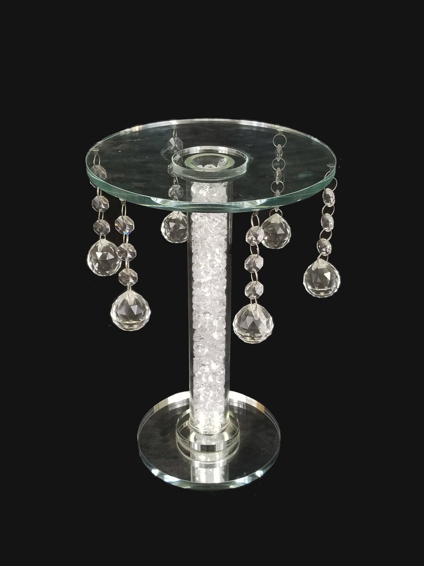 CCH5325 - 12" Tall Rounded Crystal Stand with Sphere Hanging Crystal