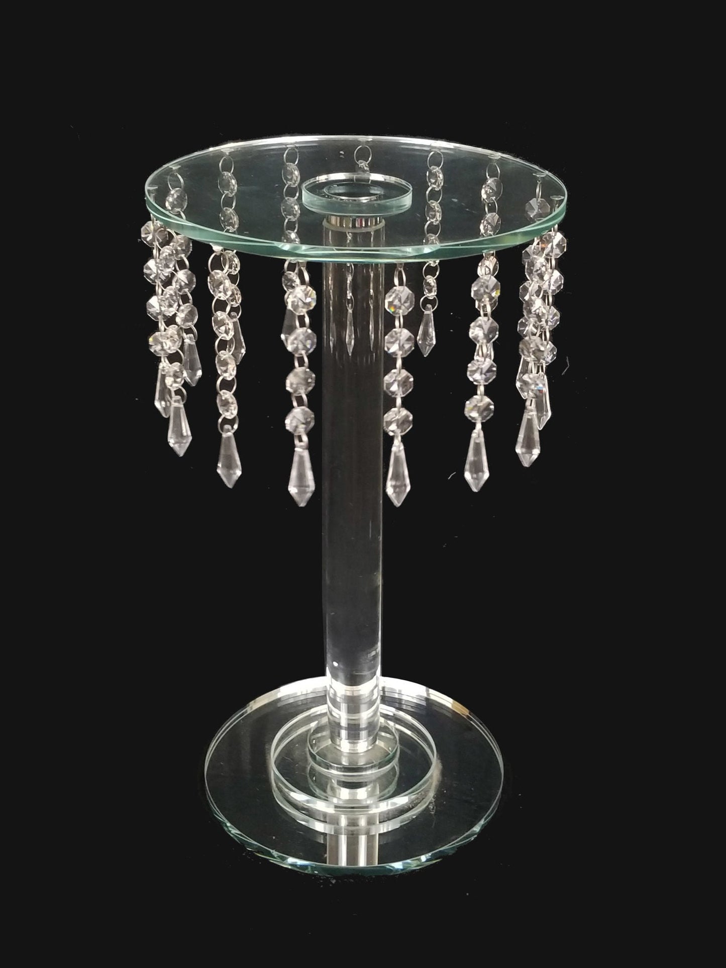 CH6504 - 16" Tall Rounded Crystal Stand with Hanging Crystal