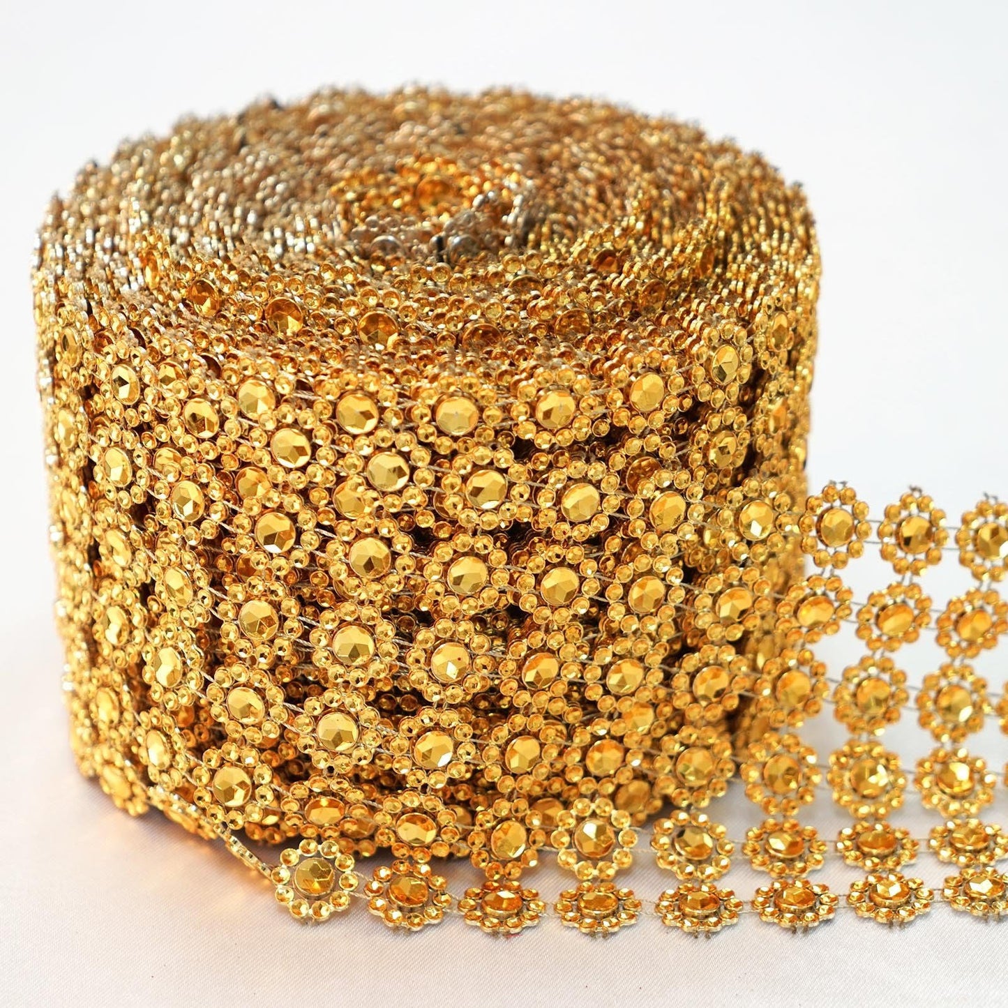 8011 K - 5" x 10 Yards Flower Diamond Rhinestone Ribbon Wrap Roll