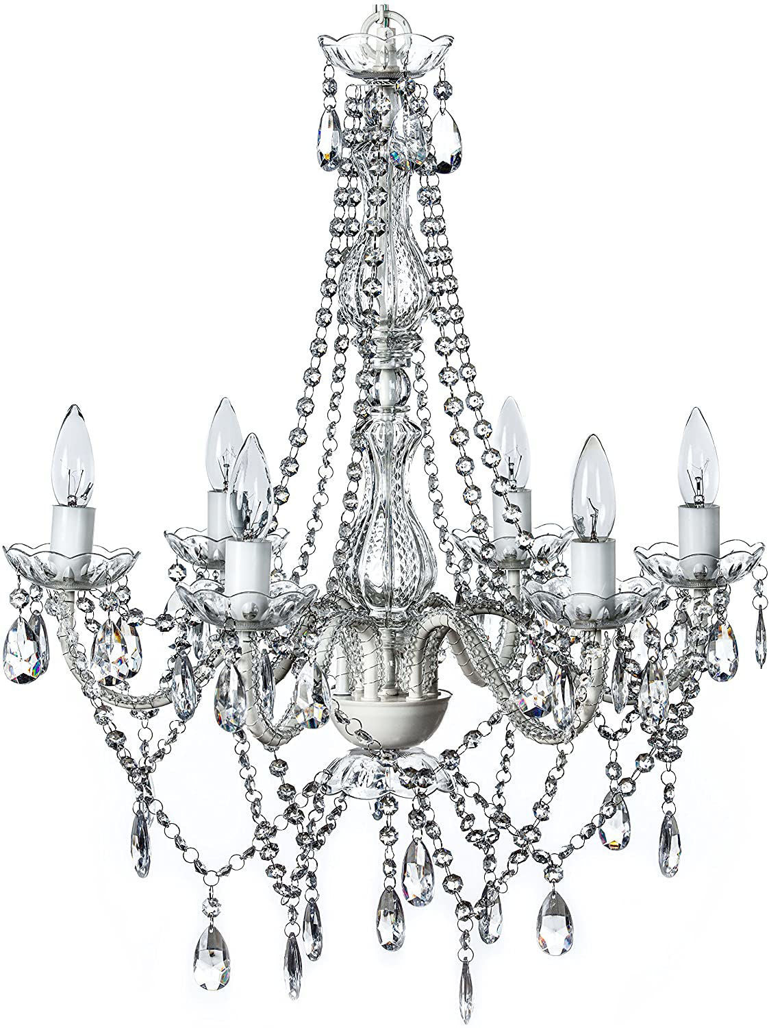 6005-6S - Silver 6 Arms Chandelier with Beaded Crystals - 23" x 21"