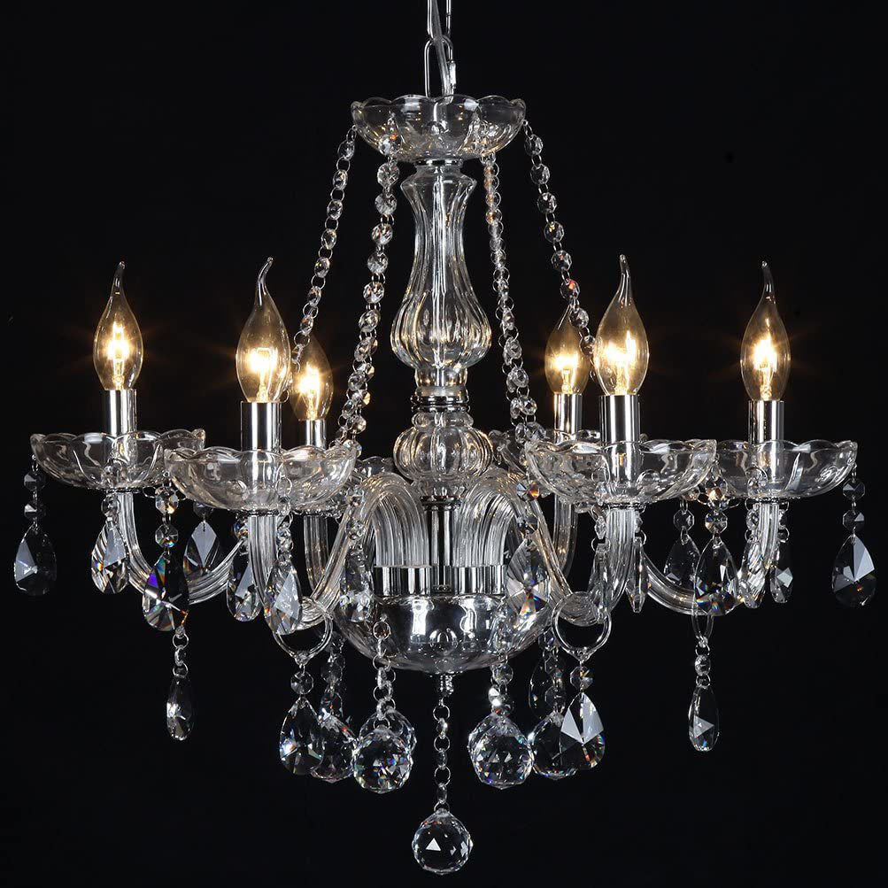 6005-6S - Silver 6 Arms Chandelier with Beaded Crystals - 23" x 21"