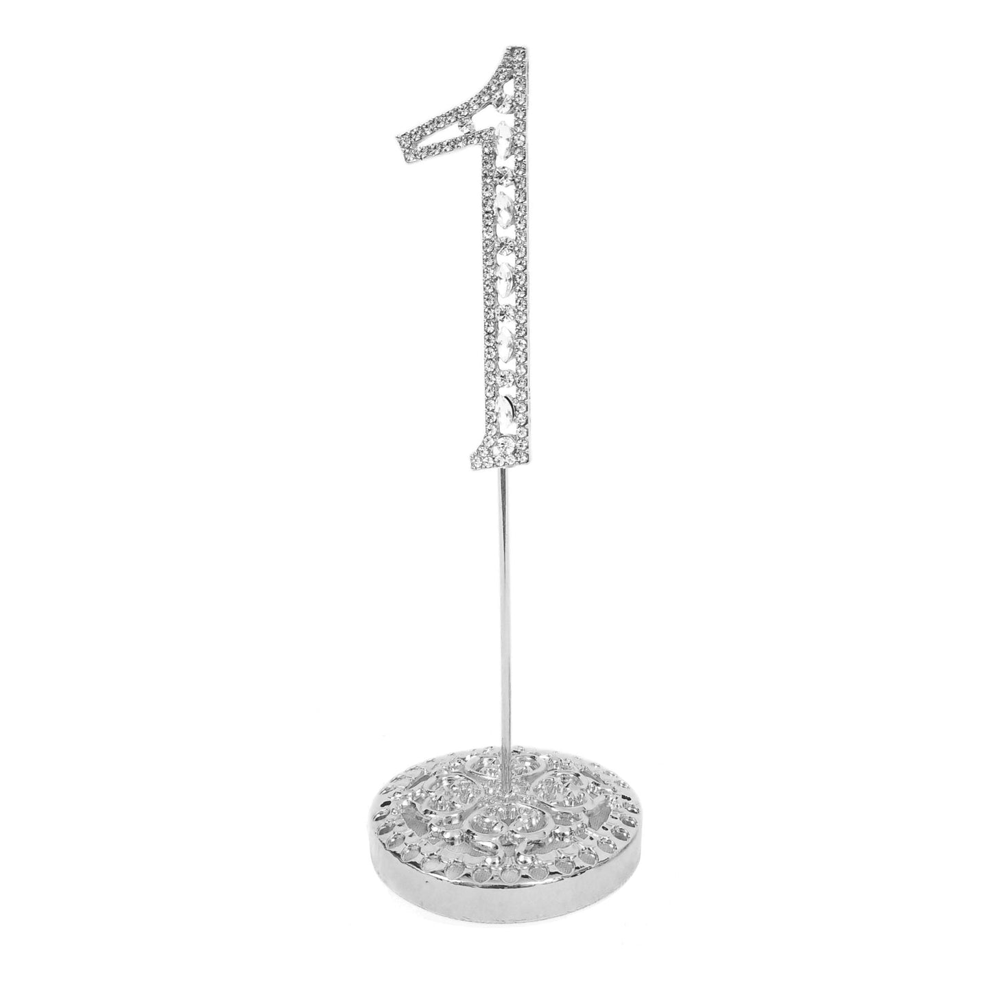 Number 1 Silver Rhinestone Crystal Metal Cake Topper 3-3/4-Inch