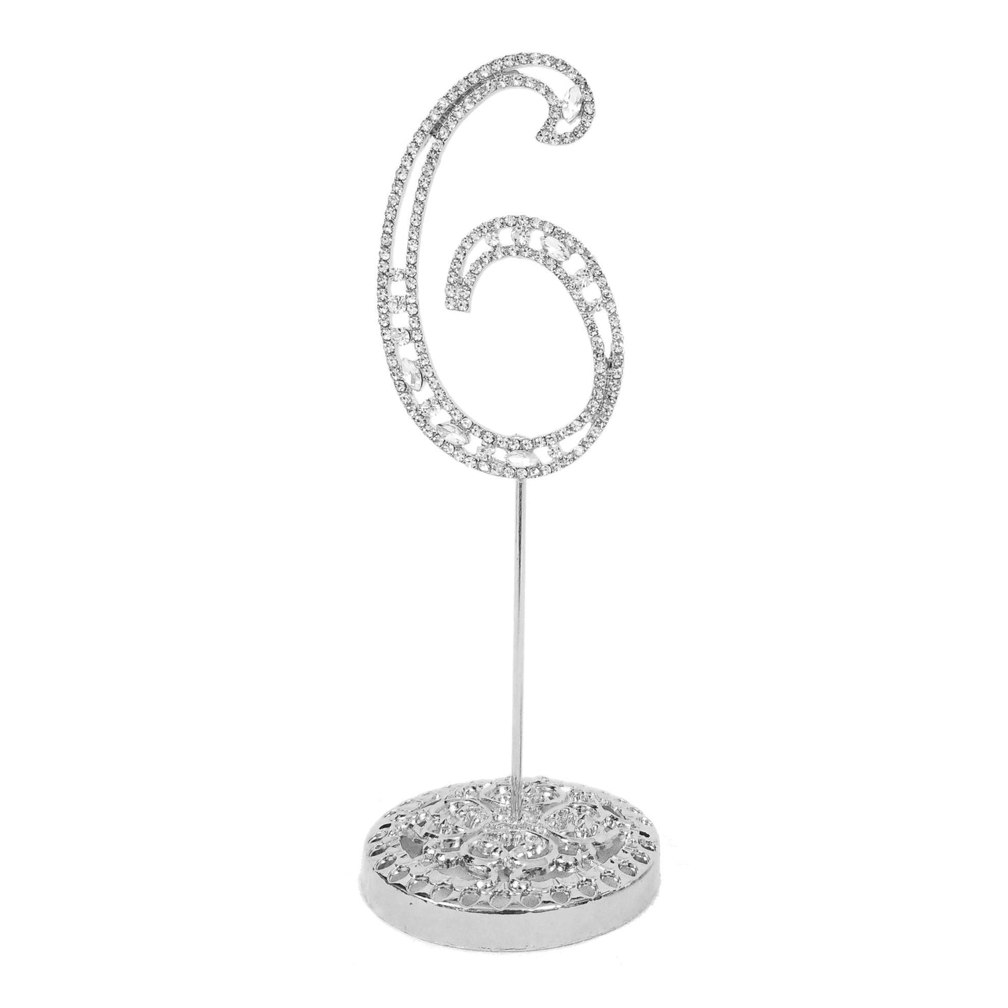 Number 6 Silver Rhinestone Crystal Metal Cake Topper 3-3/4-Inch
