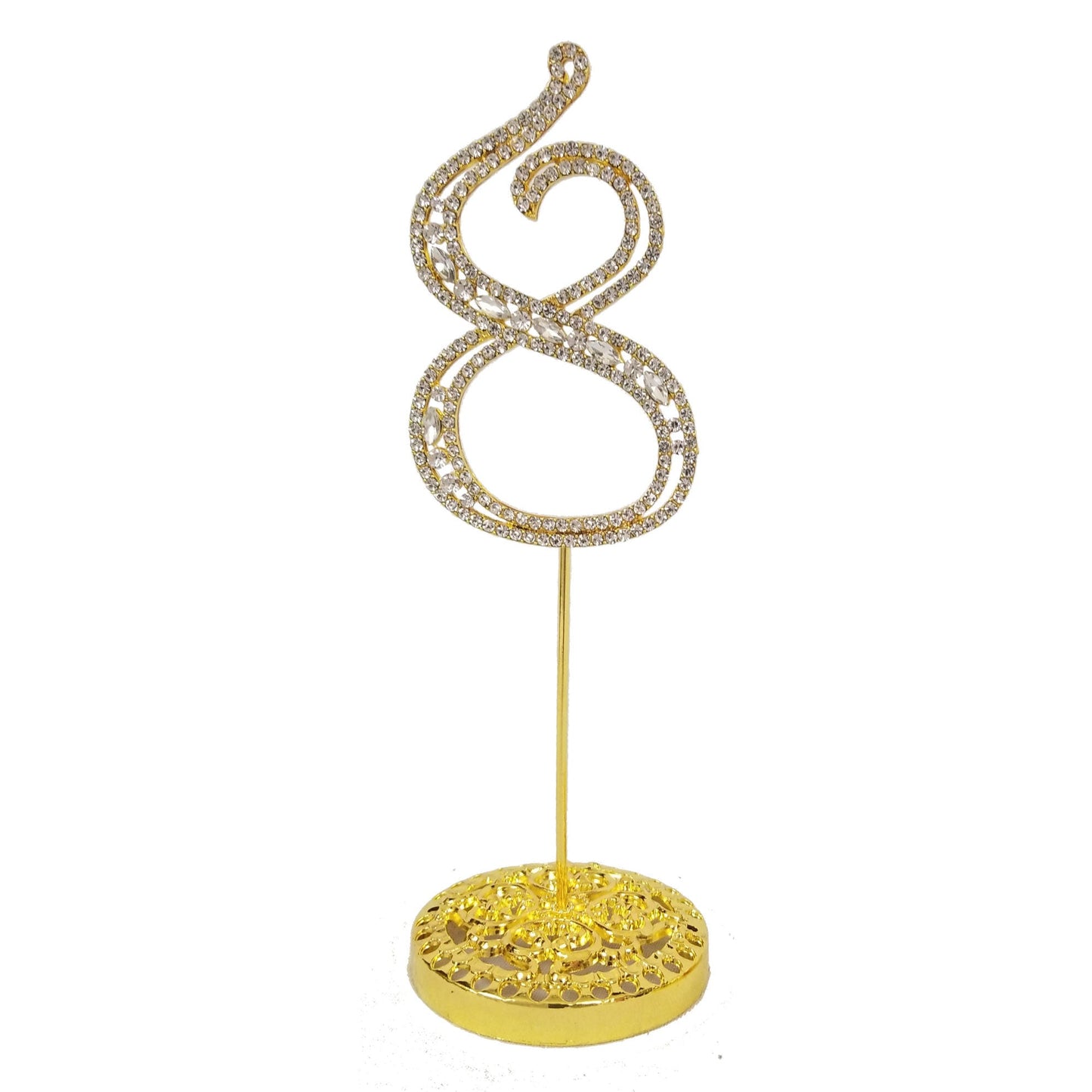 Number 8 Gold Rhinestone Crystal Metal Cake Topper 3-3/4-Inch