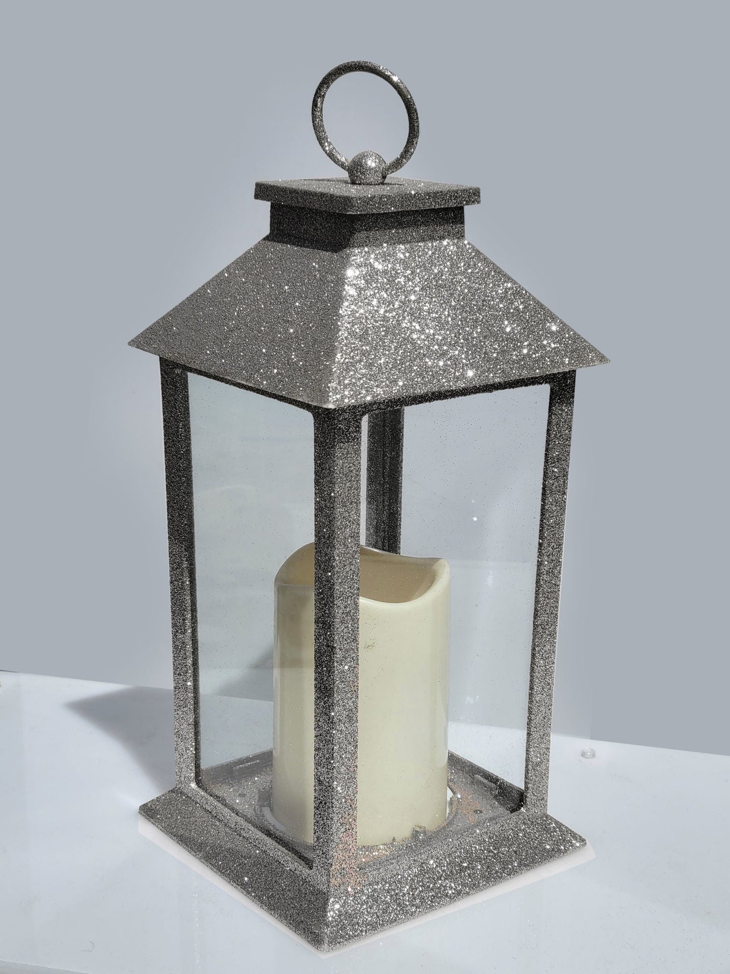 LED Glitter Lantern Silver