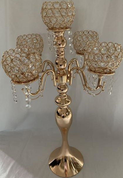 9358-1G Gold Crystal Candle Holder 5 Heads