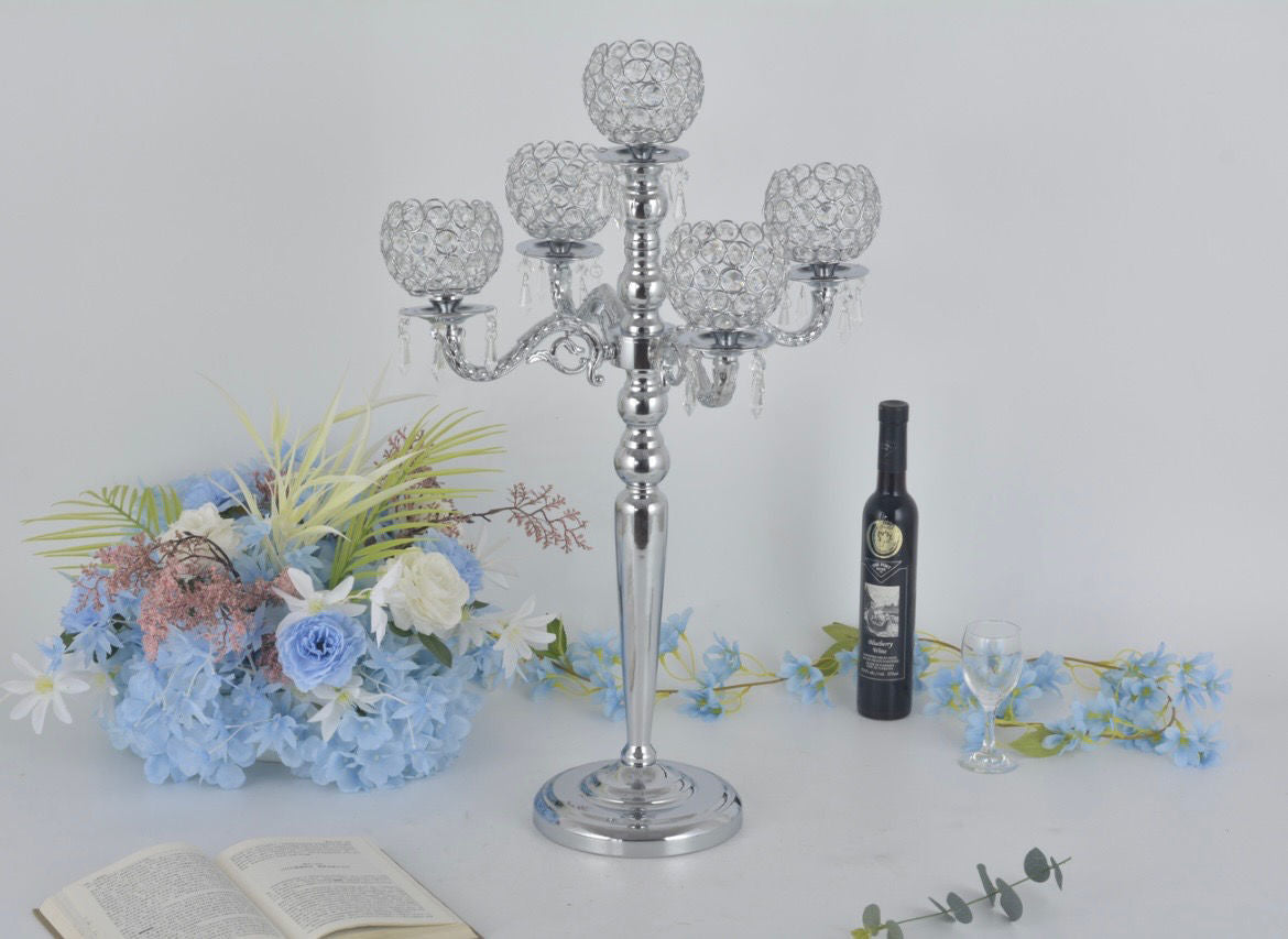 8593-100S - Metal Candle Holder with Crystals 27" Silver