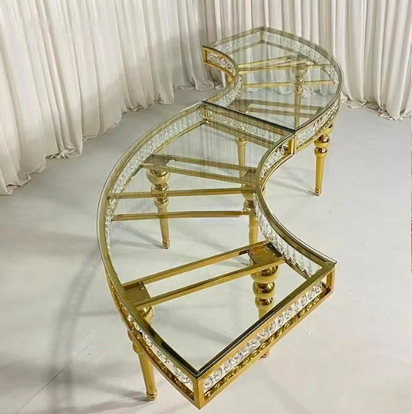 Clear Glass and Gold Base Serpentine Table Set