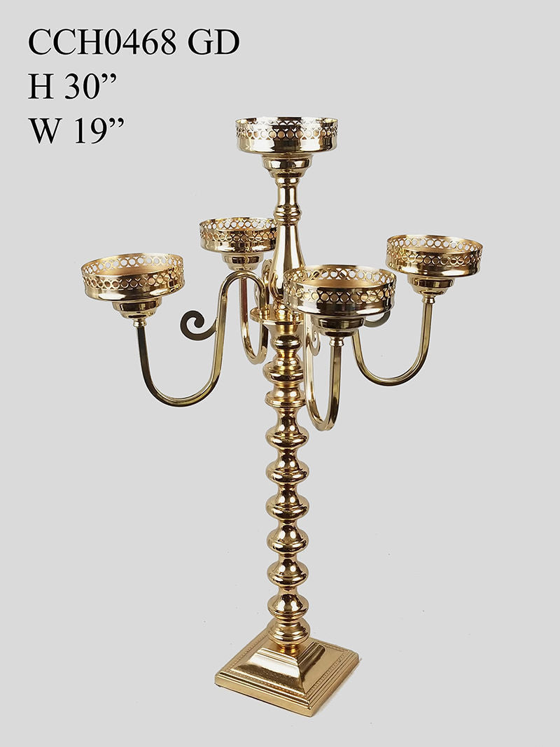 CCH0468 - Gold Metal Candelabra 4 Arms  and 1 Center Candle Holder