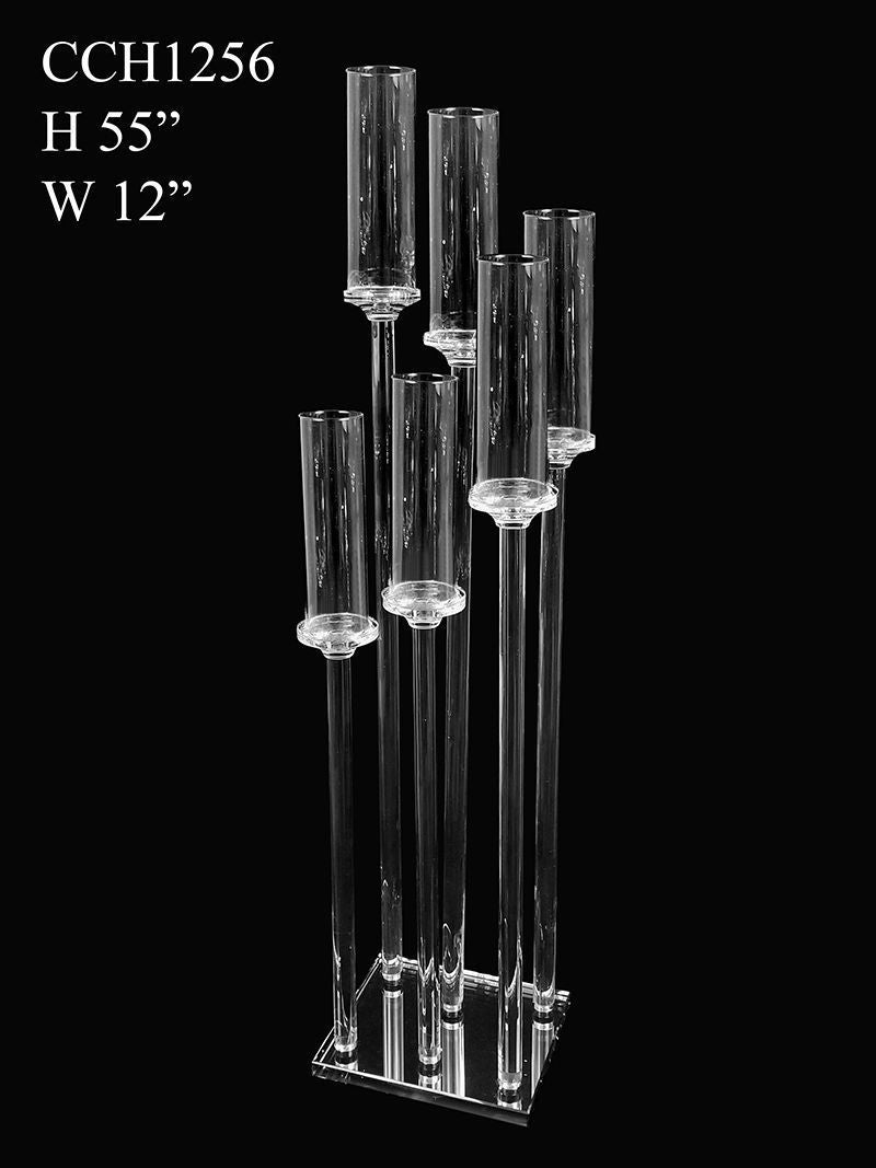 CCH1256 - 6 Head Candlestick Holders  with Hurricane Tubes Wedding Table Centerpiece 55"