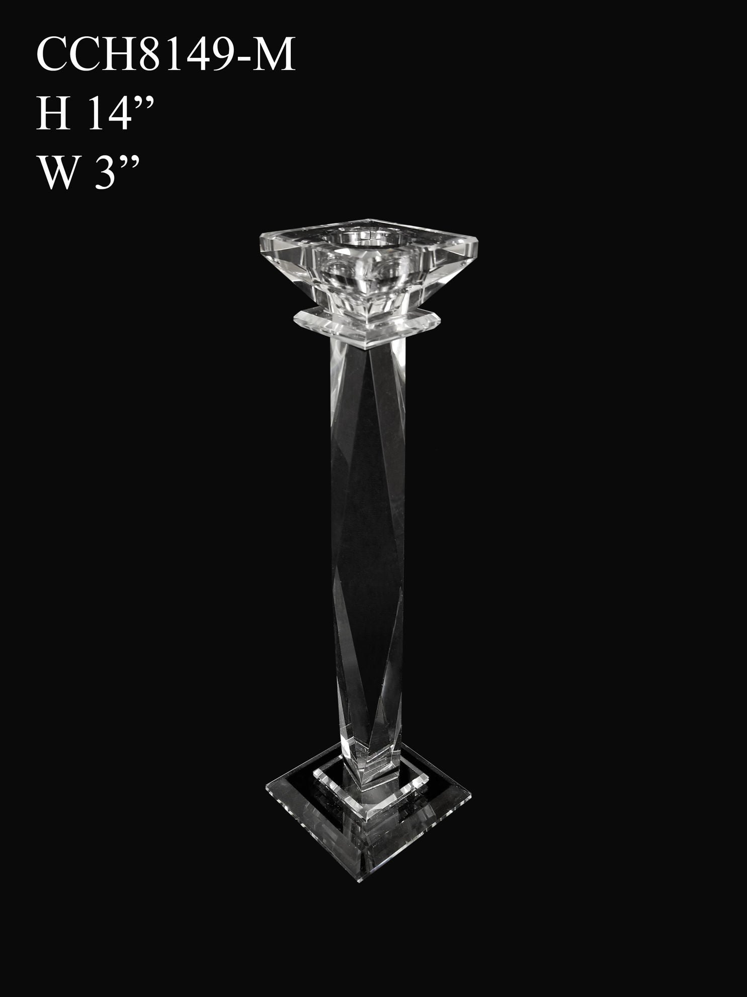CCH8149-M - Premium Glass Crystal Pillar Candle Holder 14"