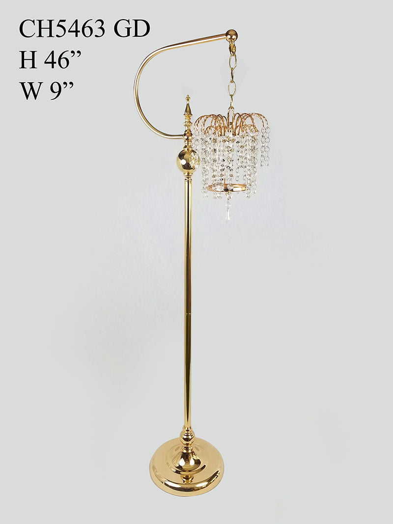 CH5463 Gold - Tall Hanging Candle Holder with Crystal Pendant 46"