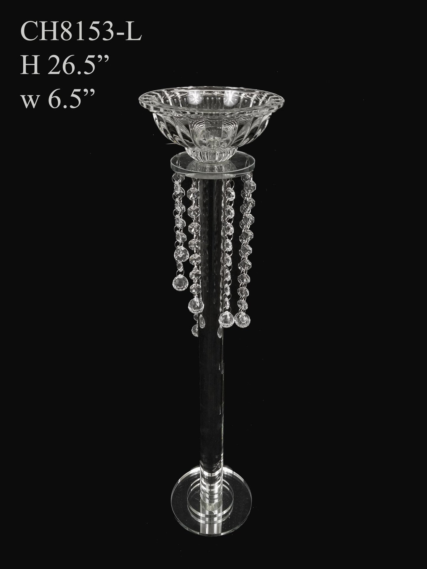 CH8153-L - Premium Glass Crystal Pillar Candle and Flower Holder 26.5"