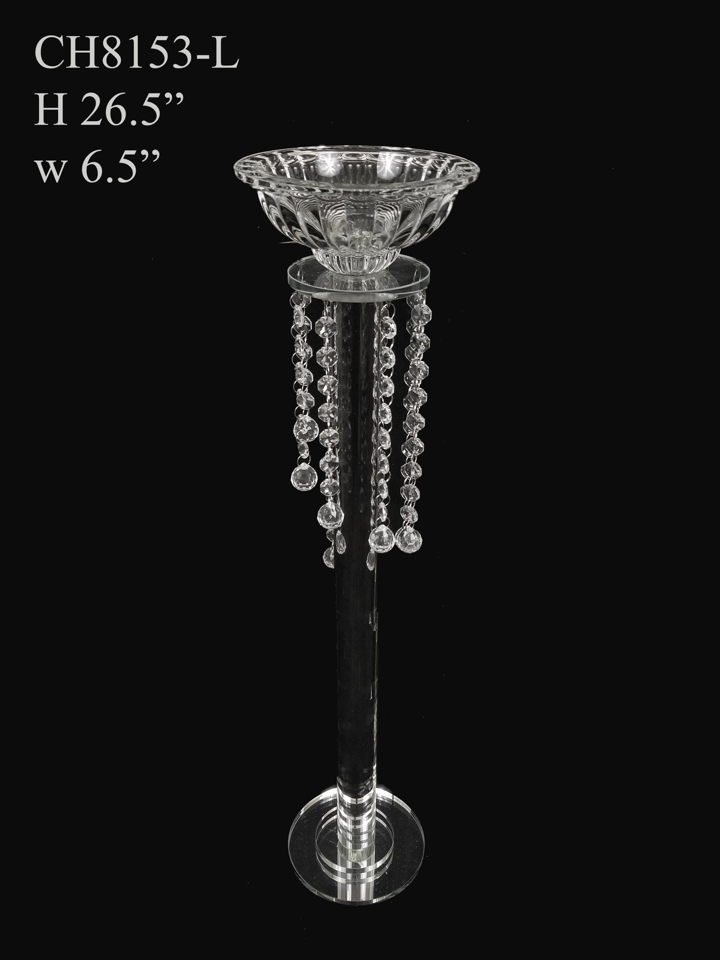 CH8153-L - Premium Glass Crystal Pillar Candle and Flower Holder 26.5"