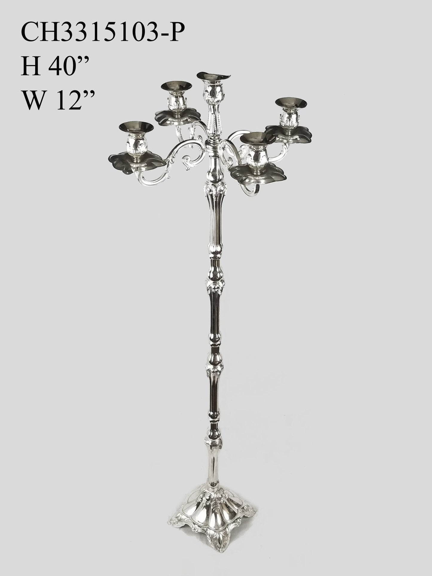 CH3315103-P - Silver Metal 4 Arms and 1 Head Candle Holder  40"