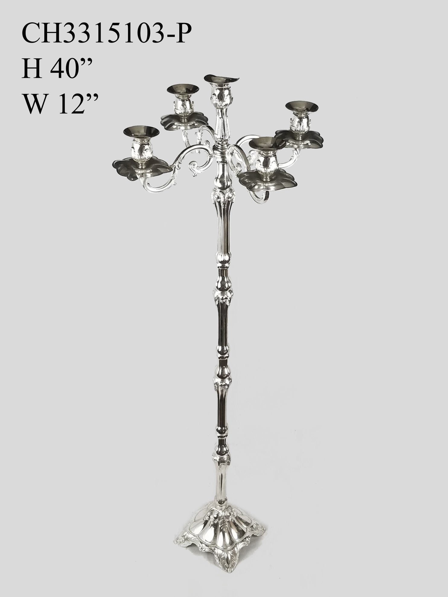 CH3315103-P - Silver Metal 4 Arms and 1 Head Candle Holder  40"