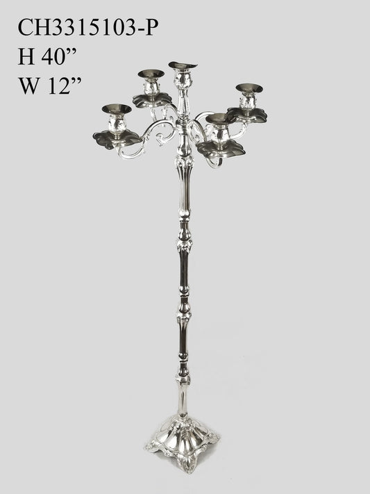 CH3315103-P - Silver Metal 4 Arms and 1 Head Candle Holder  40"