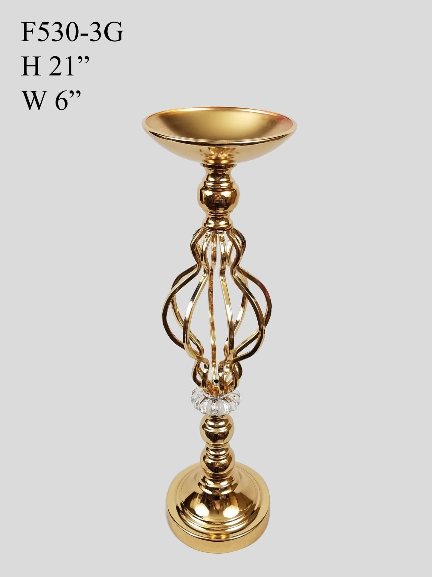 F530-3G - Gold Metal Flower Stand with Crystal  21"