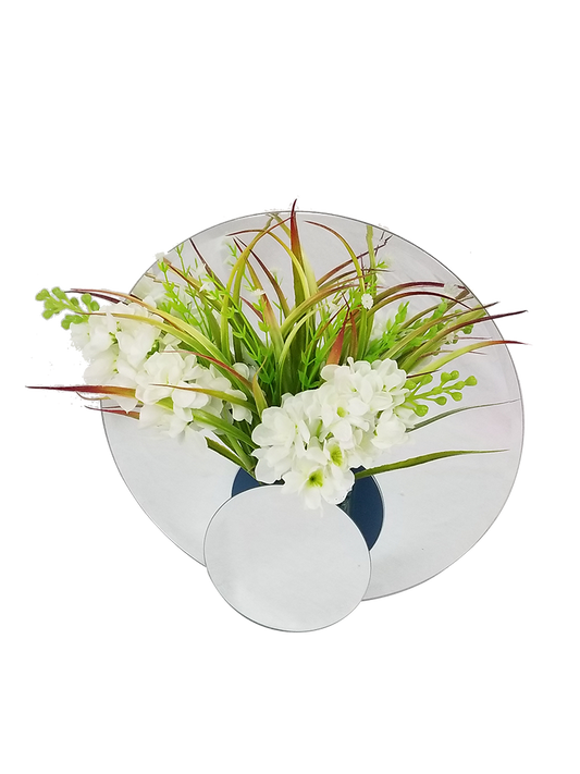 MRD-3460  -  12" Beveled Round Wall Mirror Decor with Artificial Plant