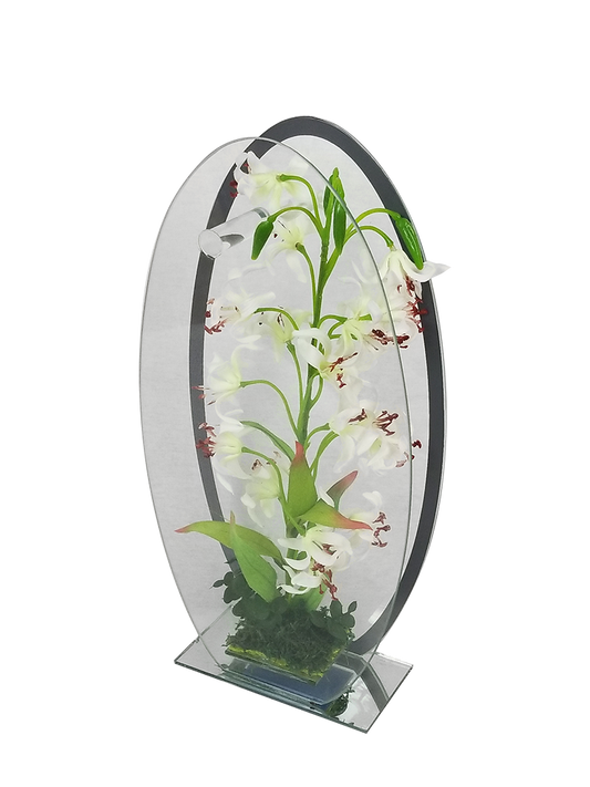 MRD-3462  -  15" Standing Oval Mirror Decor with Artificial Plant