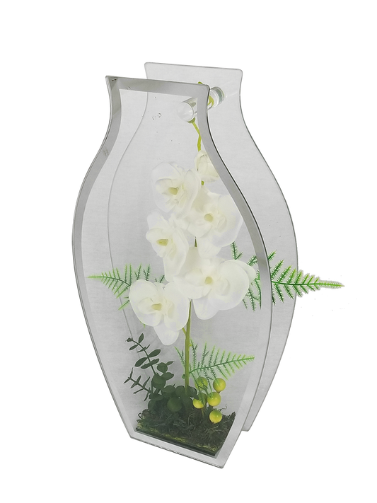MRD-3464  -  15.5" Standing Wavy Mirror Decor with Artificial Plant