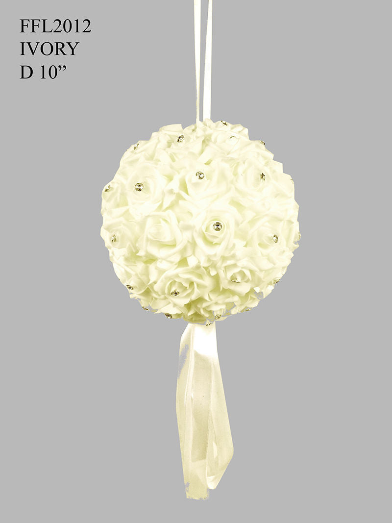 FFL2012 12" Foam Rose Pomander Kissing Ball Flower Ball With Embedded Crystals
