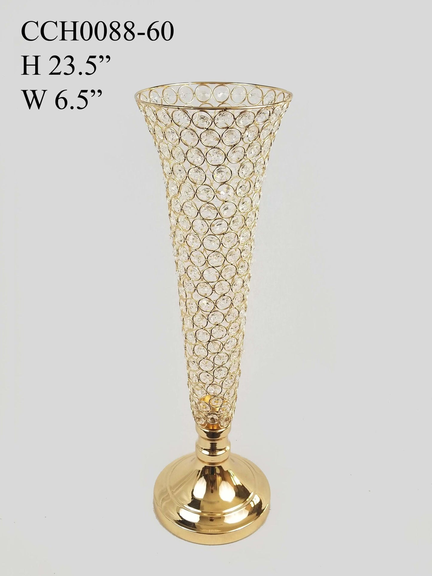 CCH0088-60 -  Gold Crystal Trumpet Vase for Flowers 23.5"