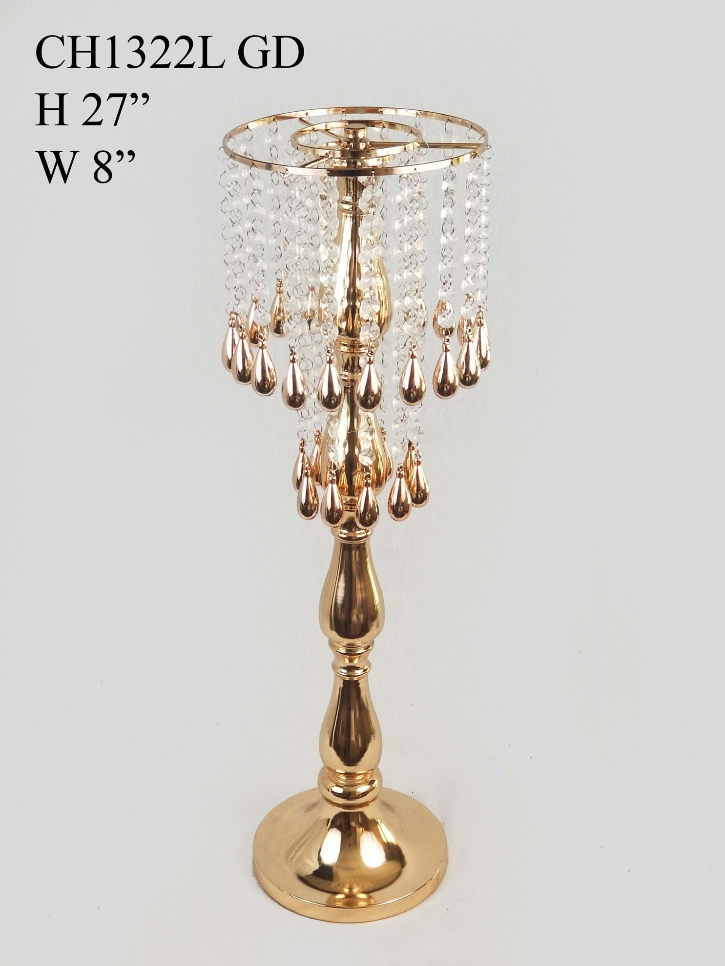 CH1322L - Metal Flower Stand with Crystal Chain Flower Diamond Pendant Chandelier Stand 27"