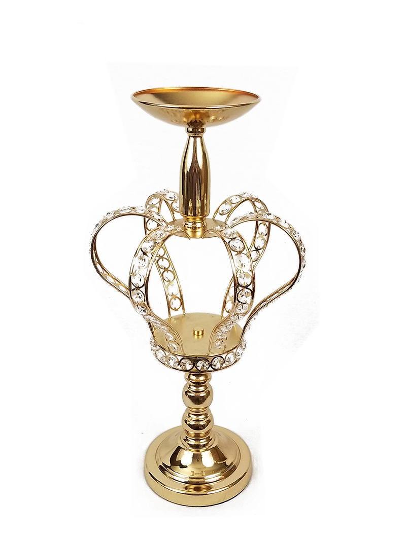 F229-3 - Crown with Crystal Metal Flower Stand 14"
