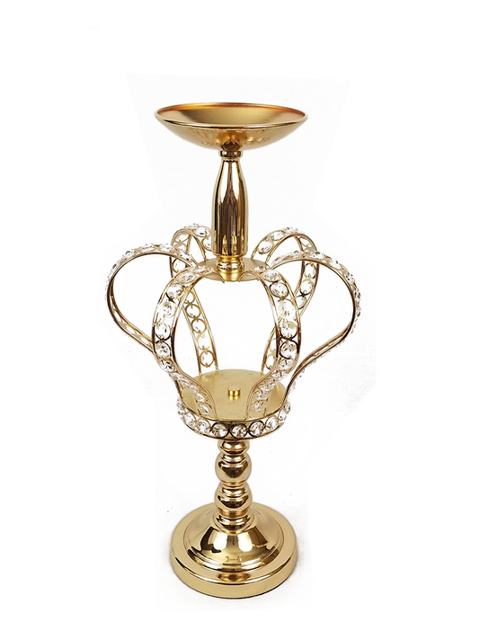 F229-3 - Crown with Crystal Metal Flower Stand 14"