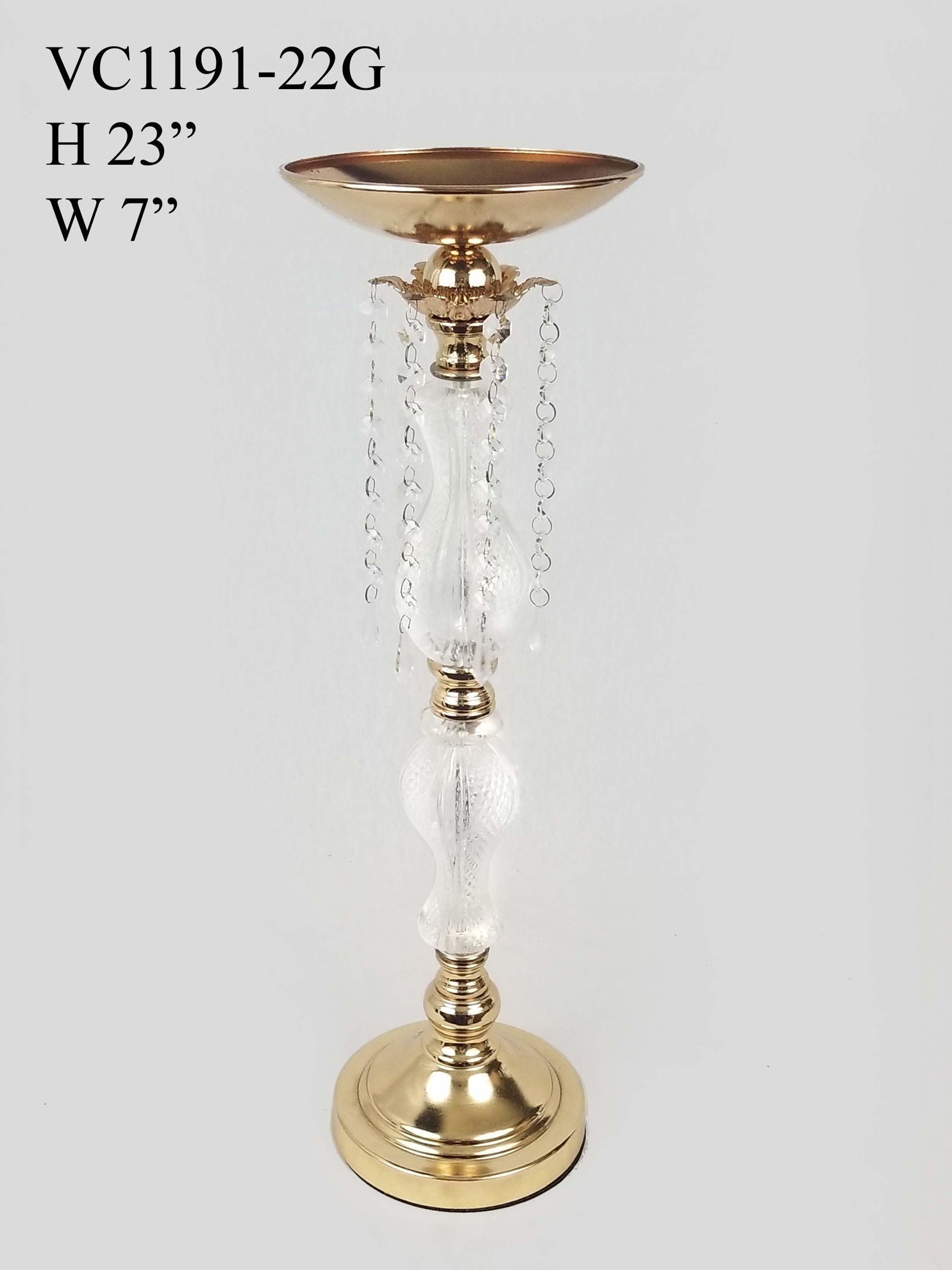 VC1191-22G - Acrylic And Gold Metal Flower Stand With Crystal Chain Chandelier 23"