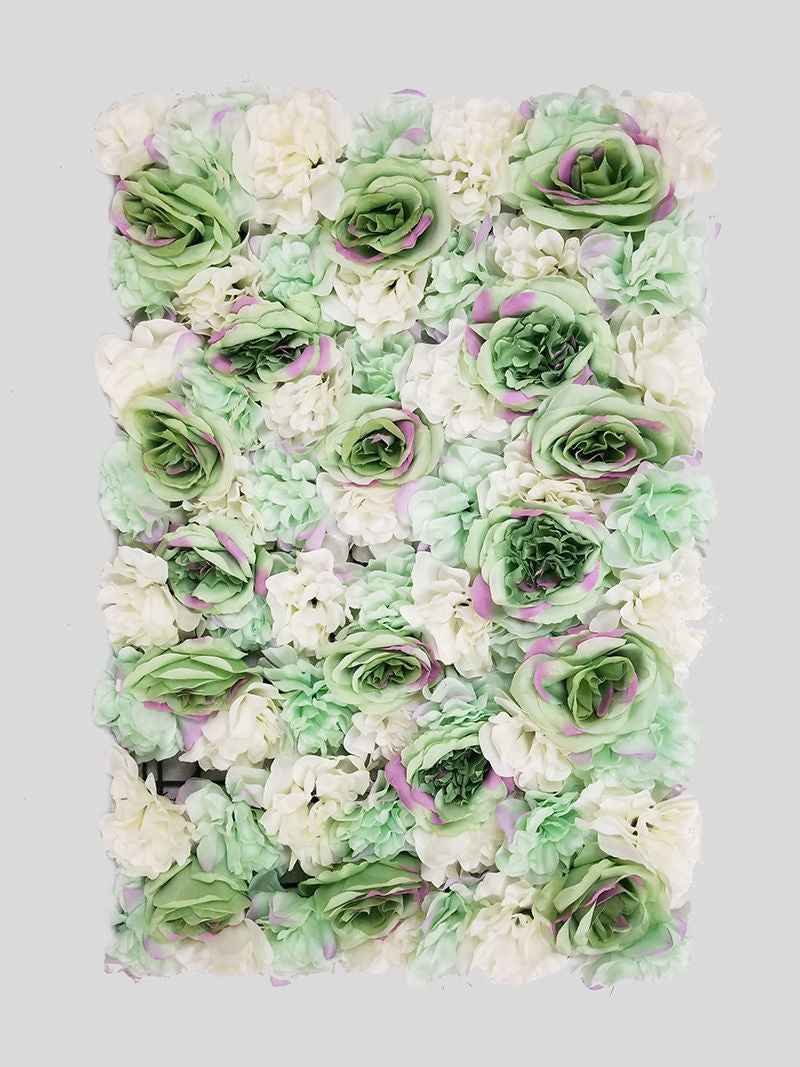 FL4060-1 - Dark Green+Purple Silk Rose & Hydrangea Flower Wall Mat Panel 24"