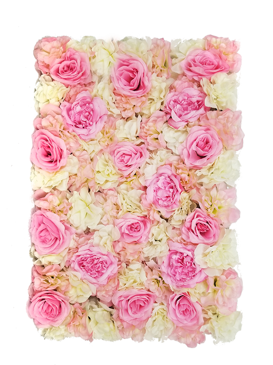 FL4060-1 - Rose Red Silk Rose & Hydrangea Flower Wall Mat Panel 24"