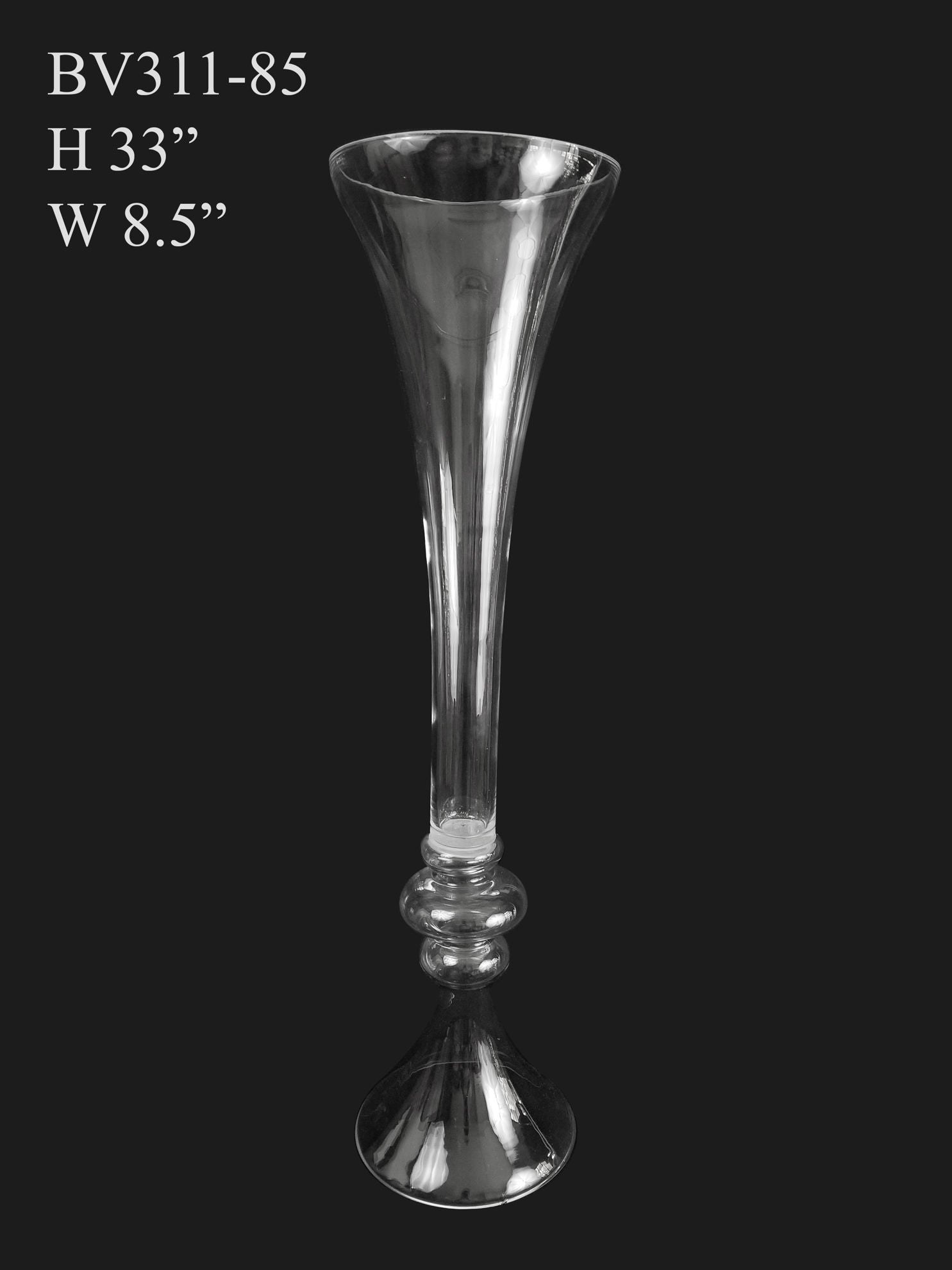 BV311-85- Clear Unique Flair Trumpet Glass Vase 33"