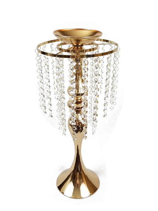 F425 G - Metal Flower Stand with Crystal Chain Flower Diamond Pendant Chandelier Stand 23"