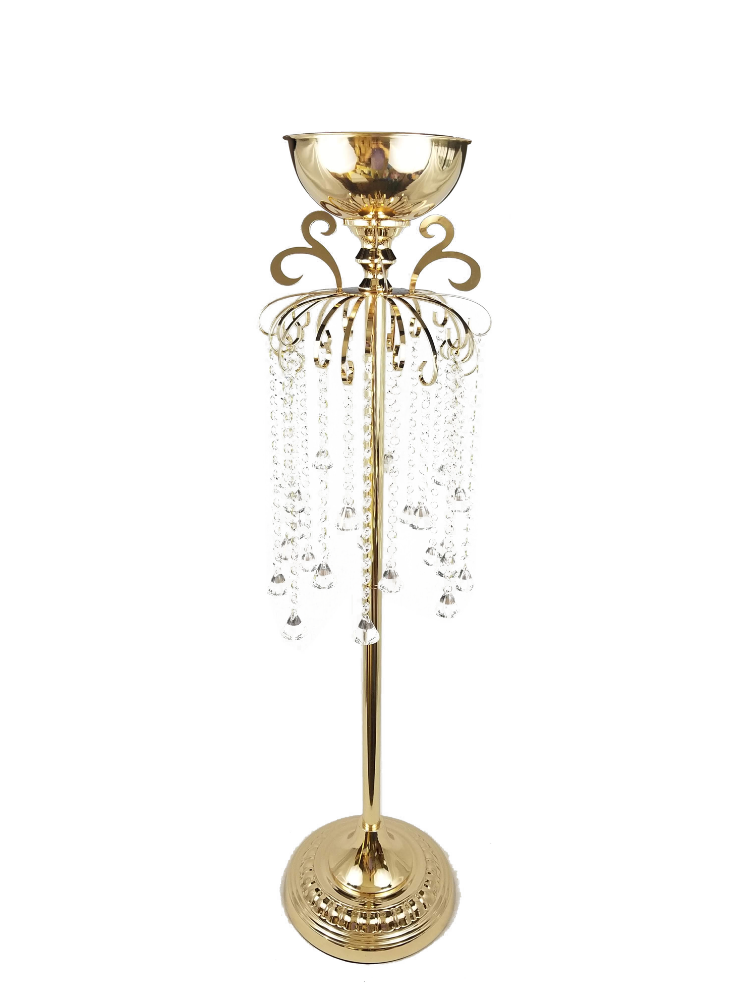 CCH0499L GD - Tall Gold Goblet Stand with Hanging Crystal Chain 44"