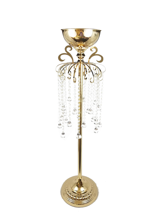 CCH0499L GD - Tall Gold Goblet Stand with Hanging Crystal Chain 44"