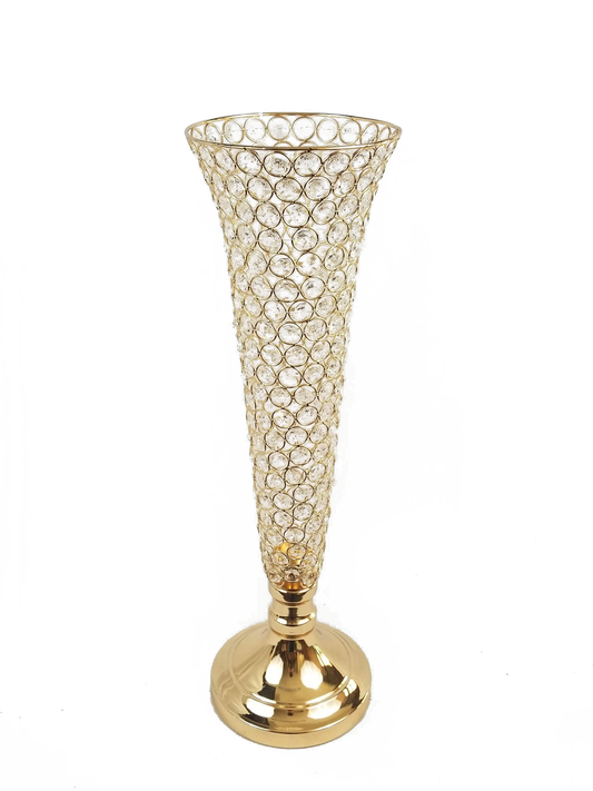 CCH0088-60 -  Gold Crystal Trumpet Vase for Flowers 23.5"