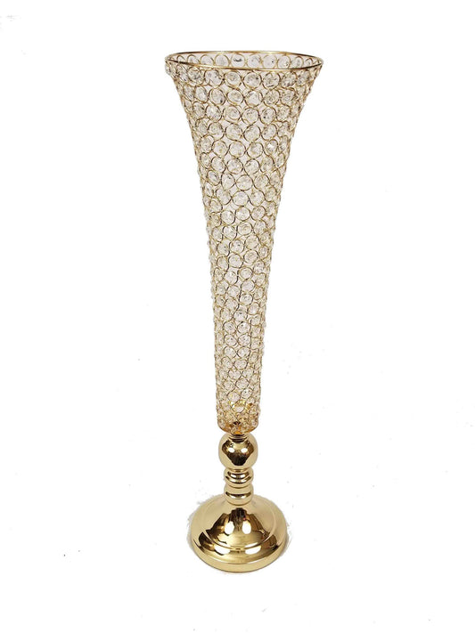 CCH0088-80 - Gold Crystal Trumpet Vase For Flowers 32.5"