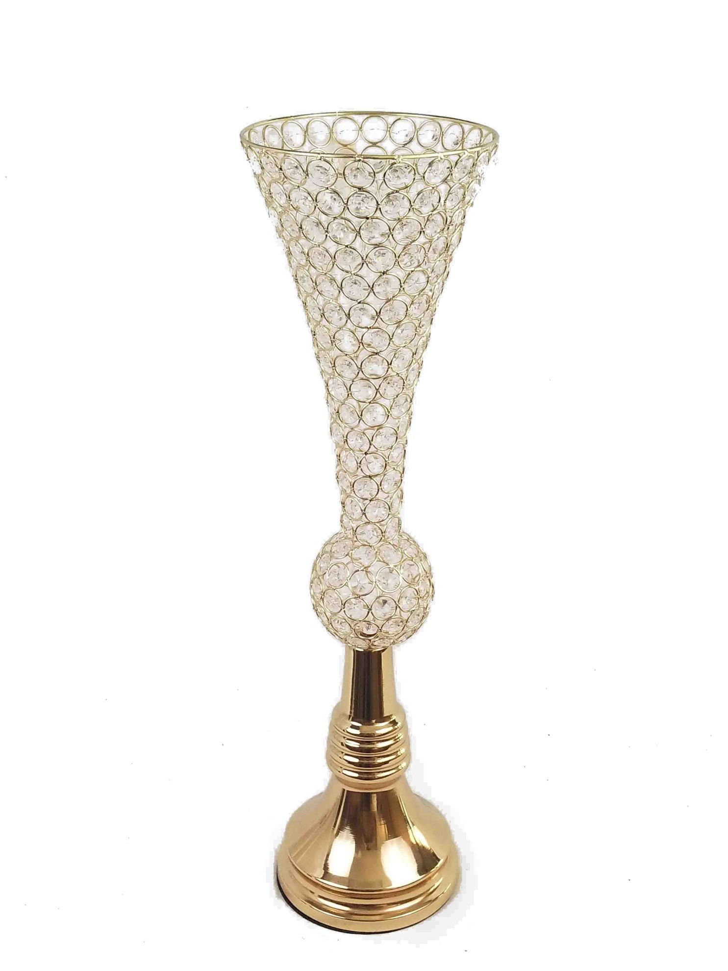 MG748989 GD - Gold Crystal Trumpet Vase For Flowers 25.5"