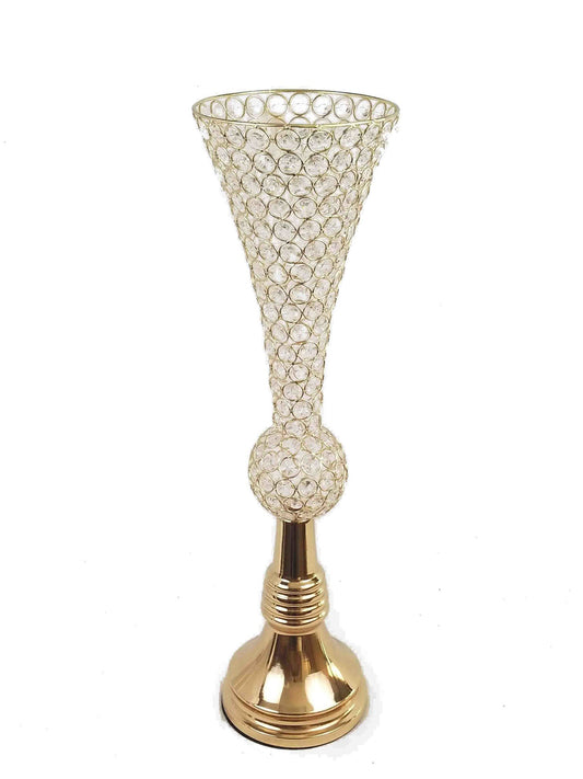 MG748989 GD - Gold Crystal Trumpet Vase For Flowers 25.5"