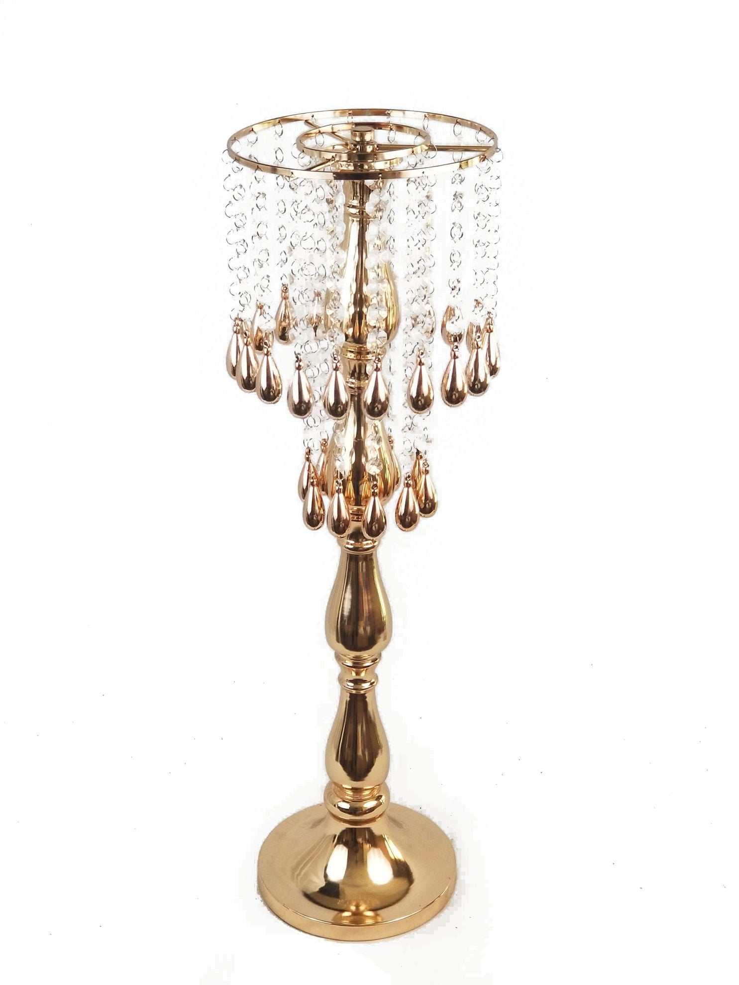 CH1322L - Metal Flower Stand with Crystal Chain Flower Diamond Pendant Chandelier Stand 27"