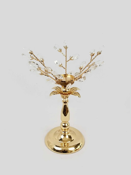 CH5446 Gold - Candle Holder With Flower Crystal Design