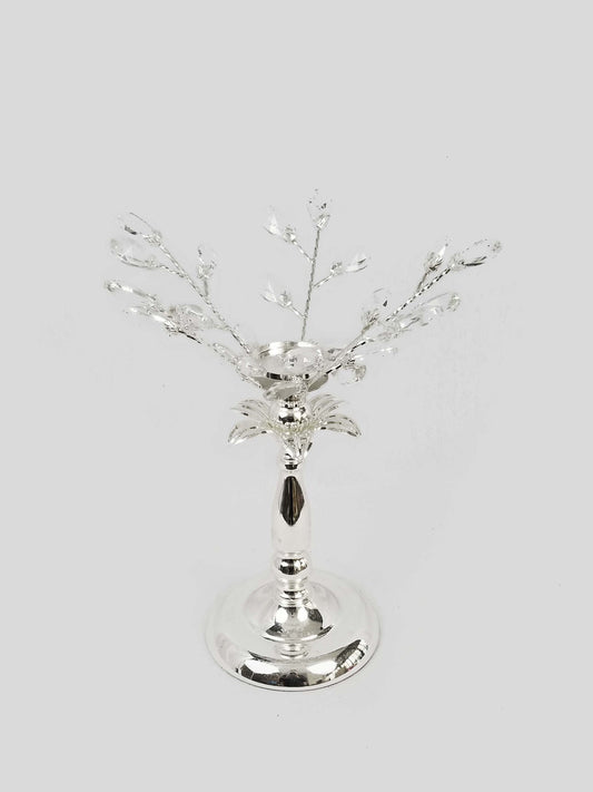 CH5447 Silver - Candle Holder With Flower Crystal Design