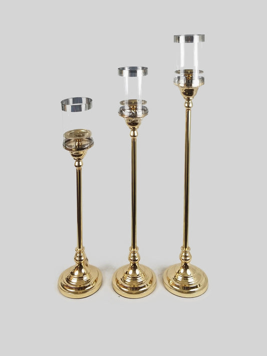 HX890 - Set of 3 Candle Holder With Hurricane Glass Tube